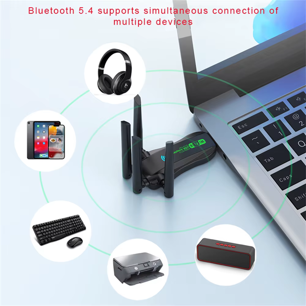 WiFi USB adaptateur WiFi6 Bluetooth 5.4 double bande 2.4G + 5.8Ghz 4 antenne Dongle USB récepteur de carte sans fil