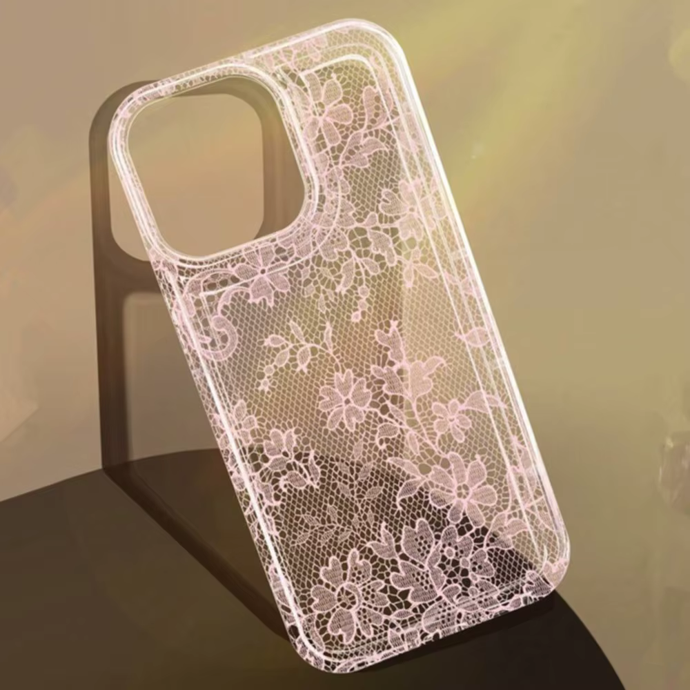 Élégante Coque de Téléphone Blanche à Motif Dentelle Romantique pour iPhone 17 Pro Air 16 15 14 13 12 11 Pro Max 7 8 Plus SE2 16E Housse Souple Transparente
