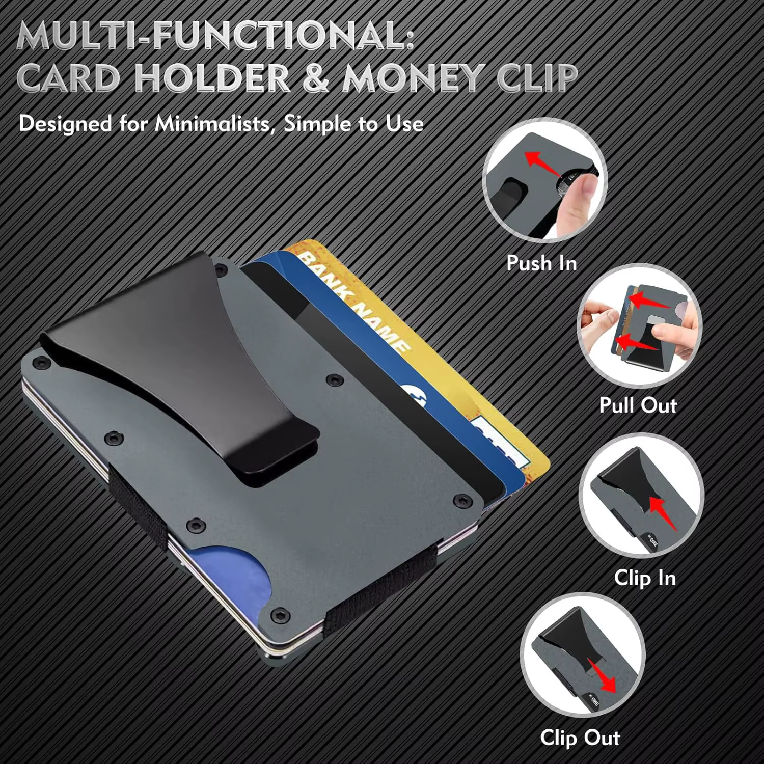 Portefeuille minimaliste pour hommes et femmes, portefeuille RFID mince, résistant aux rayures, porte-carte de crédit et pince à billets, argent facilement amovible