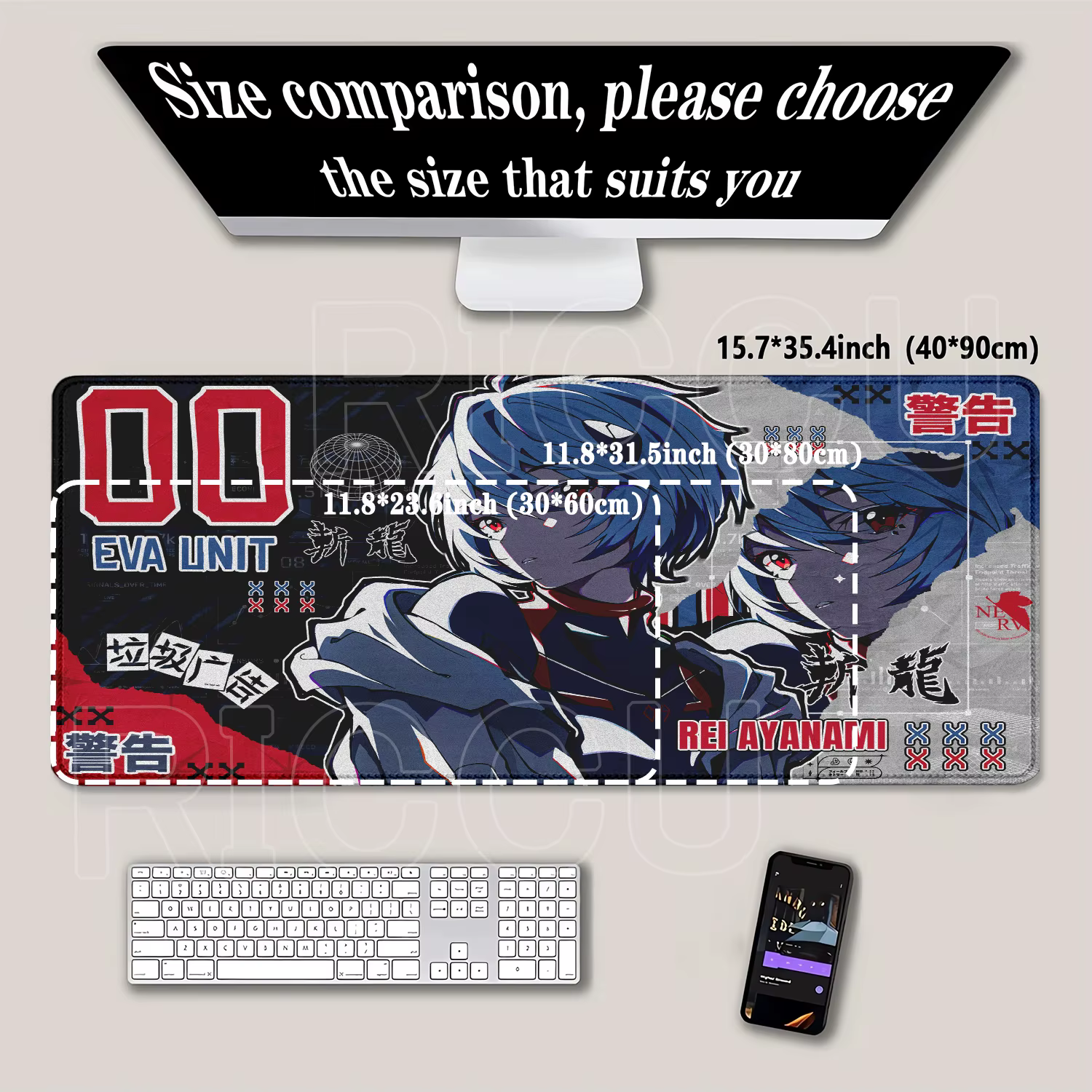 Grand tapis de souris E-E-Evangelione XXL pour gamer