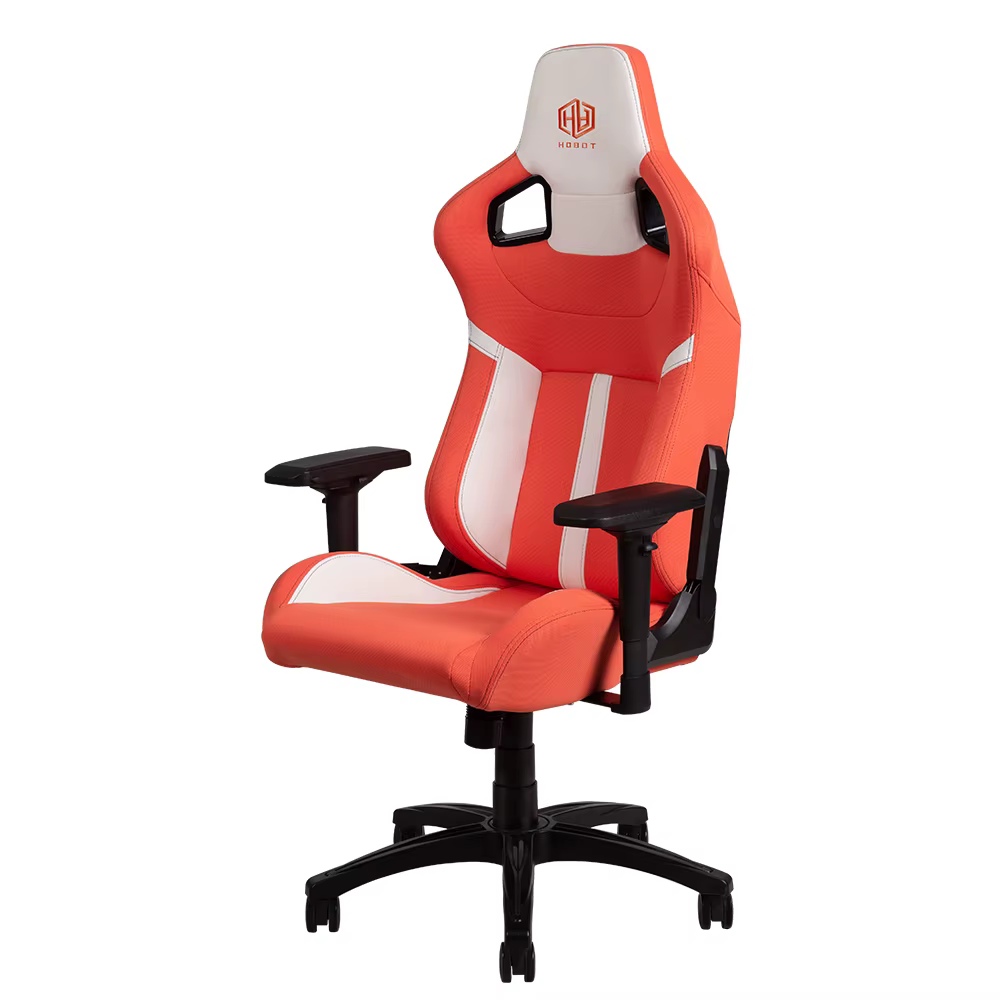 Chaise de bureau et gaming ergonomique 4D pivotante à dossier haut en similicuir PU orange