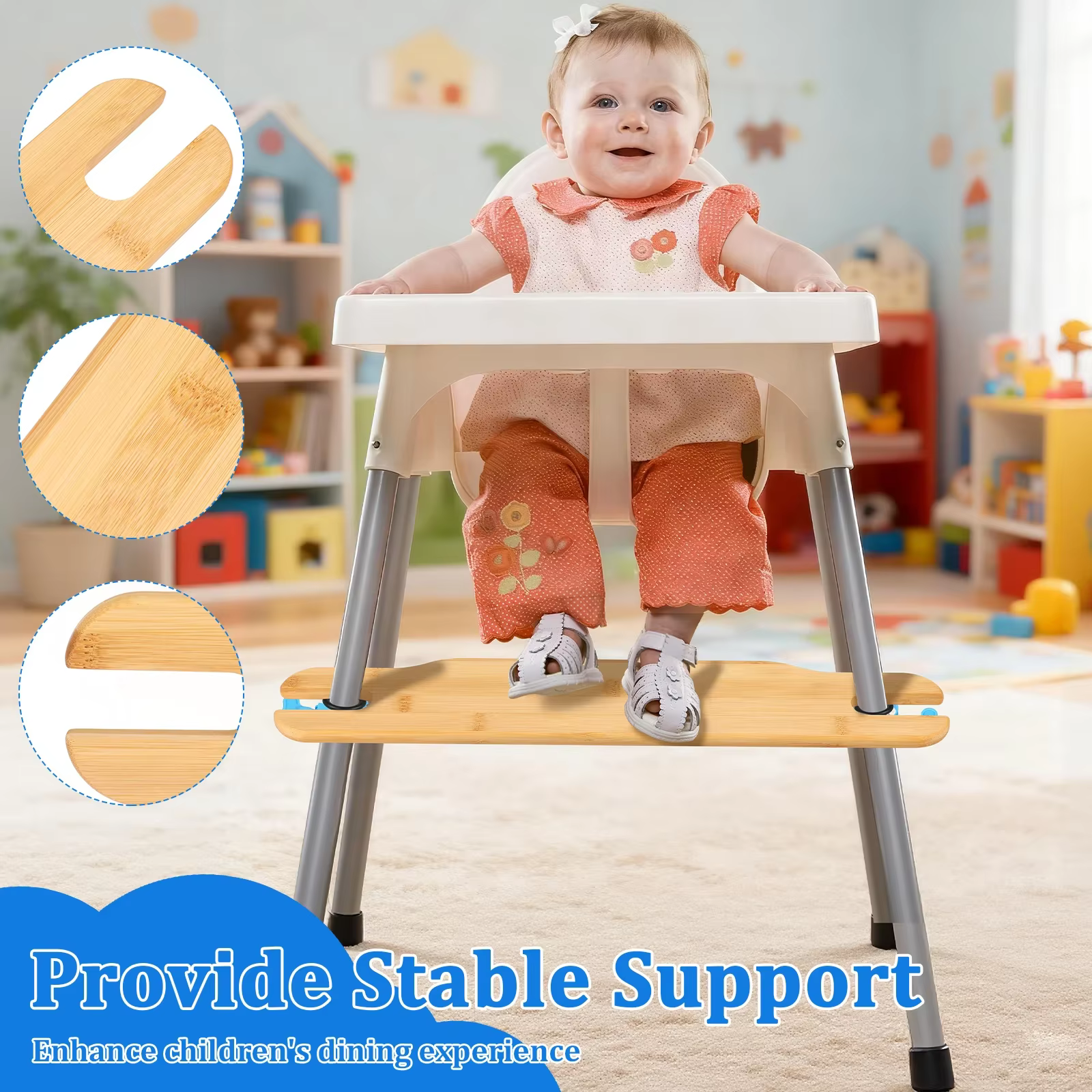 Repose-pieds pour chaise haute en bambou, repose-pieds pour siège d'enfant, antidérapant, stable, réglable, accessoires de meubles pour enfants