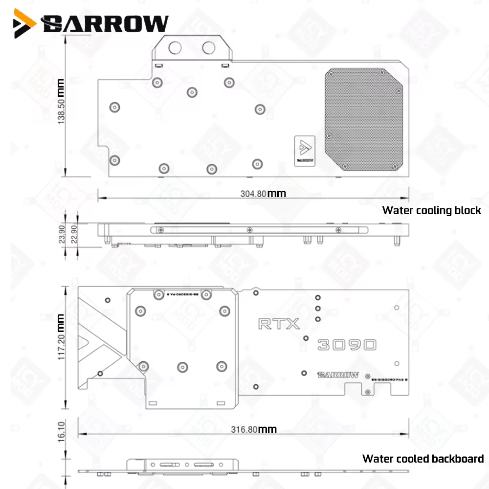 Barrow Cartes vidéo Refroidisseur d'eau BS-GIG3090-PA2 GIGABYTE 3090/3080 GAMING EAGLE cigOC GPU nuits PC
