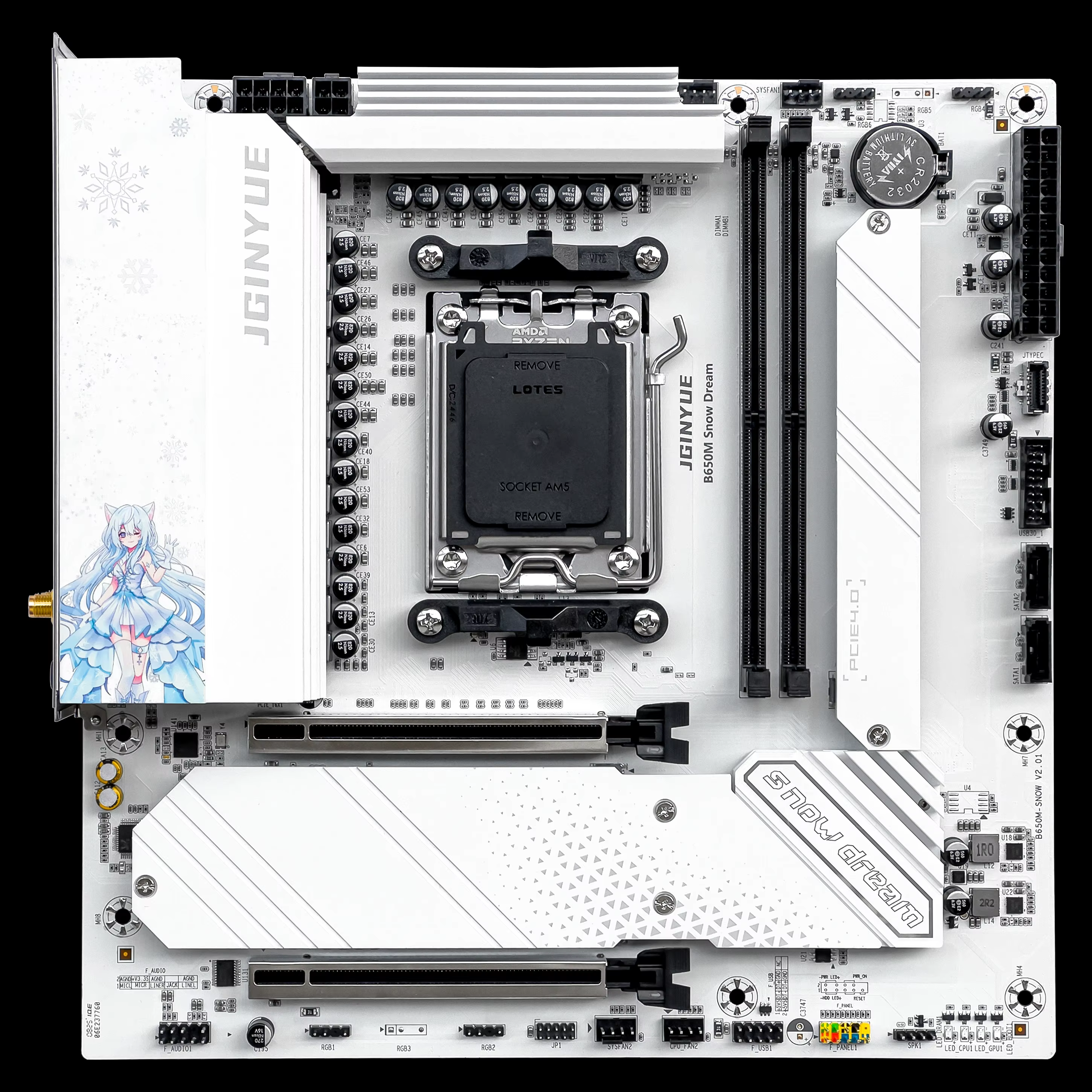 JGINYUE B650M neige rêve WiFi carte mère M-ATX pour Ryzen7000/8000/9000 série MAX 9800X3D/9950X3D DDR5 RAM PCIe4.0x16*2 M.2*3