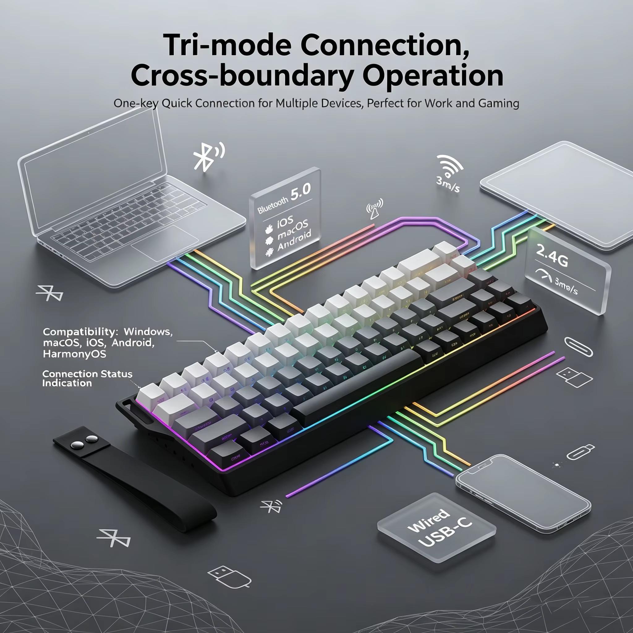 Clavier de jeu mécanique sans fil 60 %