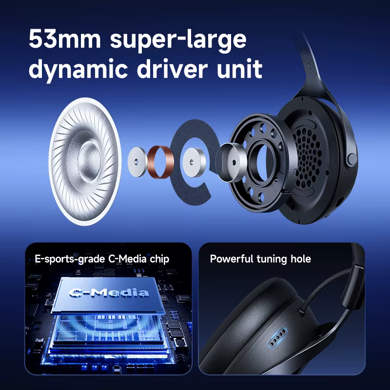 MCHOSE X9 casque de jeu sans fil 53mm 7.1 son Surround C-Media carte son professionnelle Tri Mode 2.4G BT e-sports