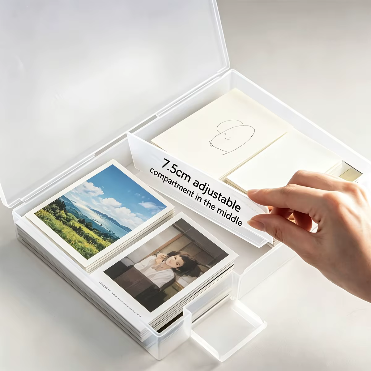 Boîte de rangement en plastique grande capacité pour cartes postales, organiseur de photos divisé, étui pour photos et autocollants, fournitures de rangement de bureau