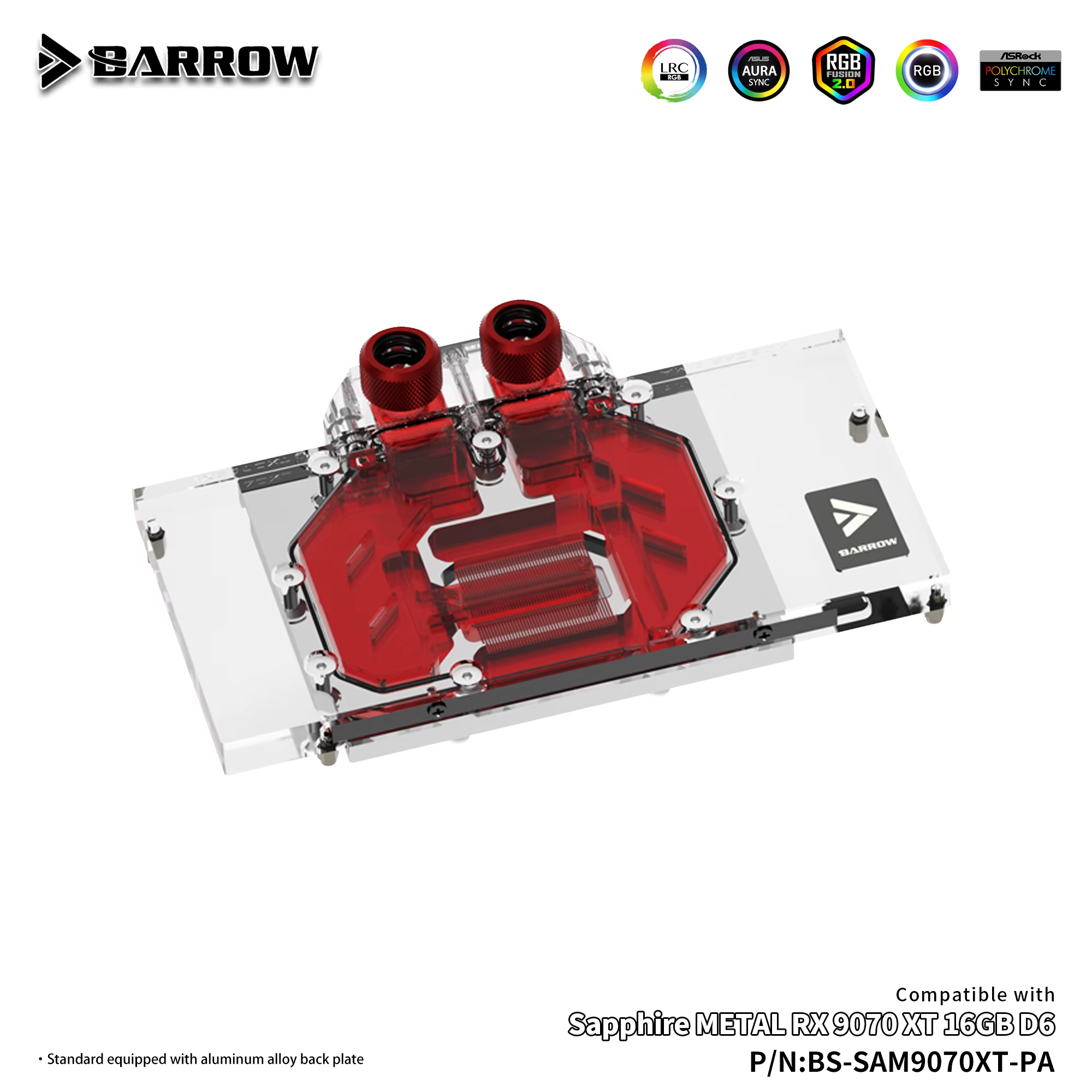 Bloc GPU Barrow pour Sapphire METAL RX 9070 XT 16GB D6, refroidisseur d'eau pour carte graphique, radiateur de refroidissement PC BS-SAM9070XT-PA