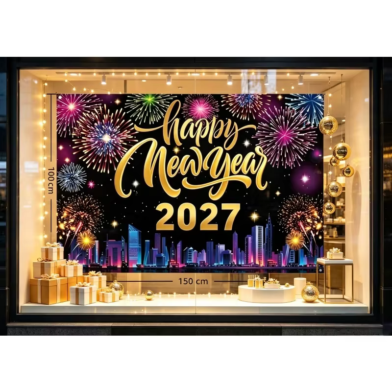 Décor de fête Joyeux Nouvel An 2027, toile de fond, champagne, horloge, bannière de Noël, fournitures de fête DIY, fond photo