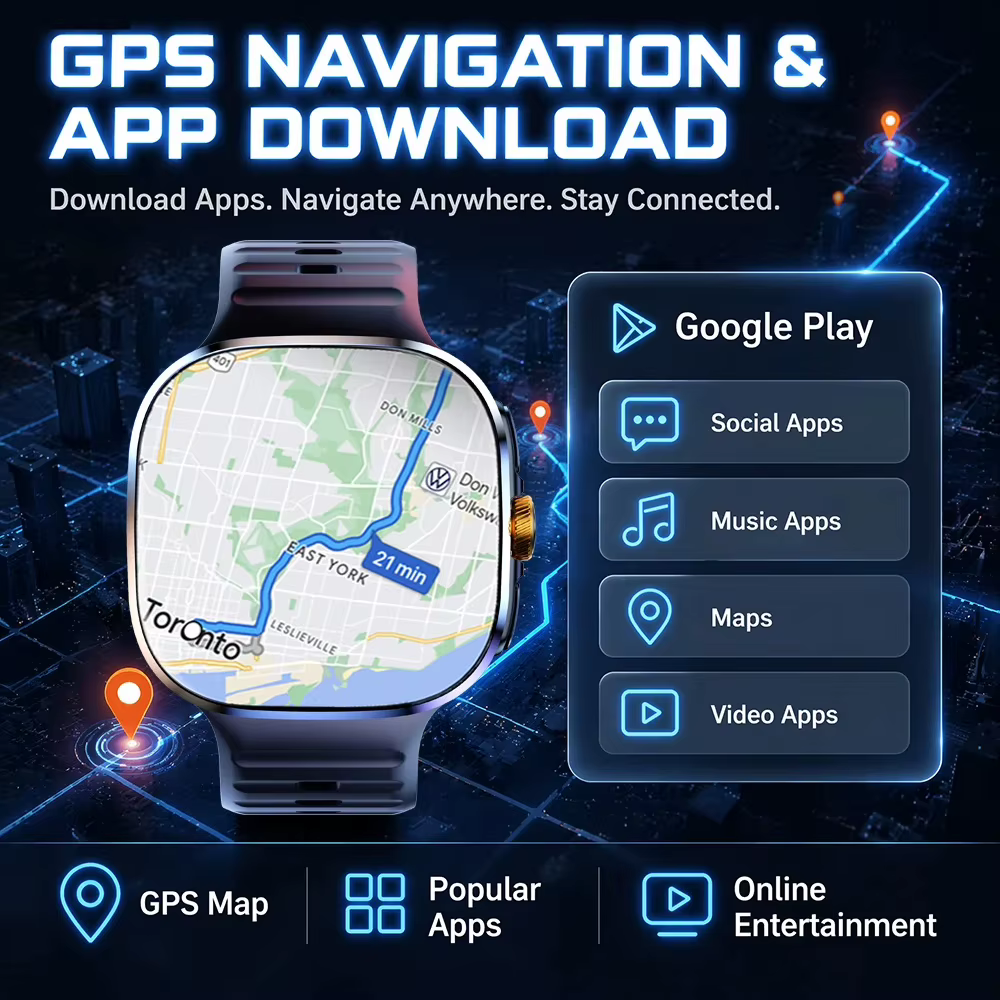 Montre connectée 4G 5G Full Netcom avec écran AMOLED 2,4 pouces, GPS, WIFI, caméra rotative, téléchargement d'applications de jeux, Android.