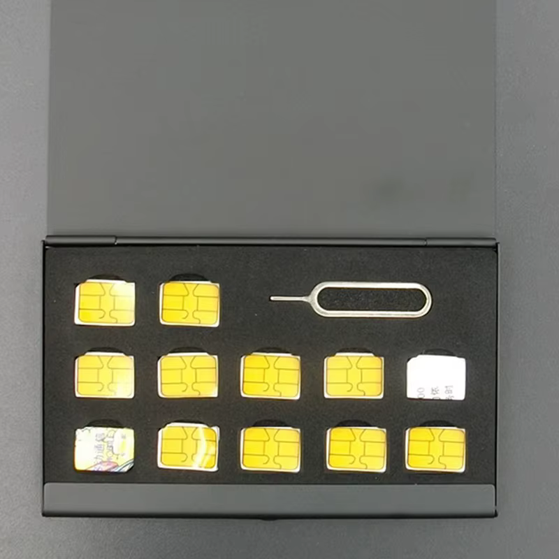 Boîtier de rangement portable en aluminium pour cartes SIM et cartes mémoire Nano avec 12 emplacements pour cartes SIM et 1 emplacement pour carte PIN