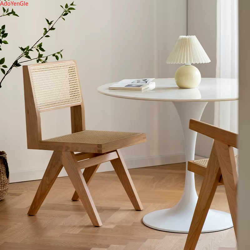 Chaise en rotin et bois massif, accoudoir, chaises de salle à manger, bureau, cuisine nordique, salle à manger, tabouret ajouré d'extérieur, meubles de maison