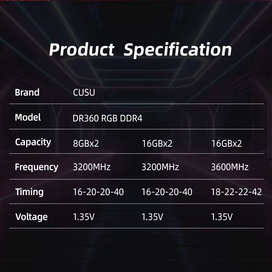 Mémoire RAM DDR4 CUSU 16 Go 3200 MHz RGB