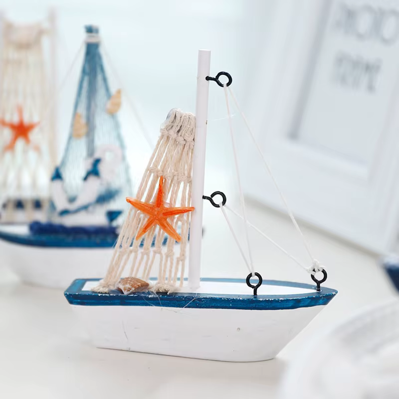 Décoration de bateau à voile en bois bleu