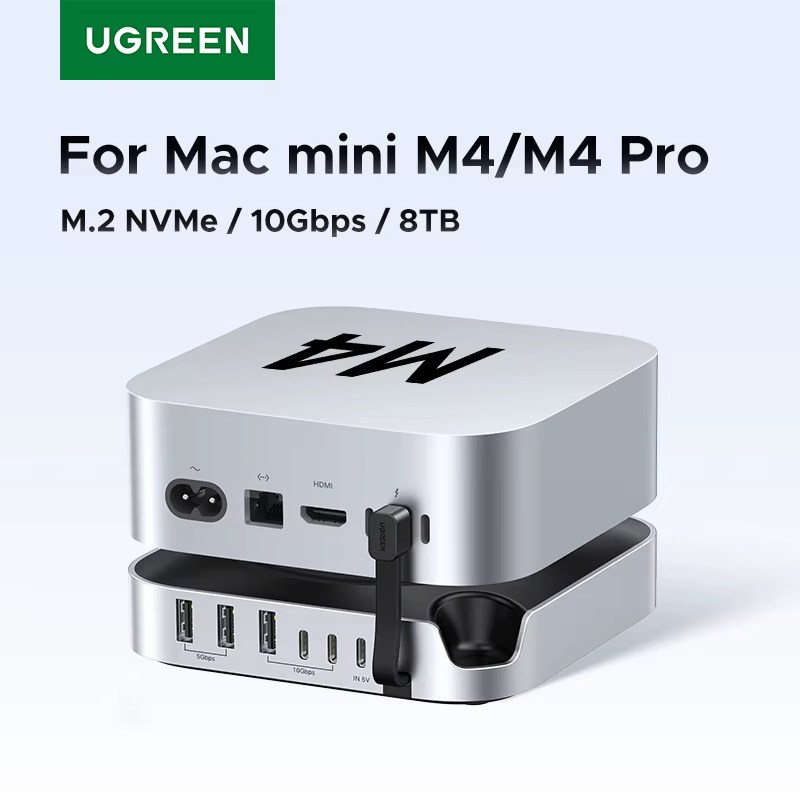 UGREEN USB HUB Station d'accueil pour Mac Mini M4 M4 Pro M.2 NVMe SSD 8 to Max 10Gbps Ports USB-A & C SD & TF 170 mo/s USB Splitter Dock