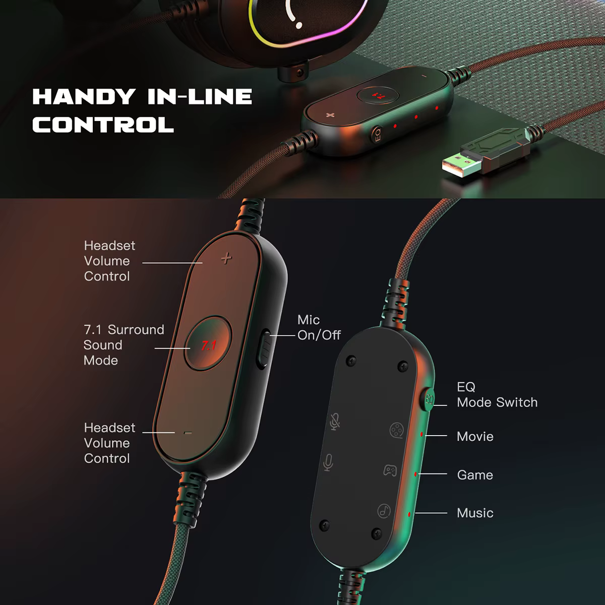 Fifine Casque de jeu RVB dynamique avec micro