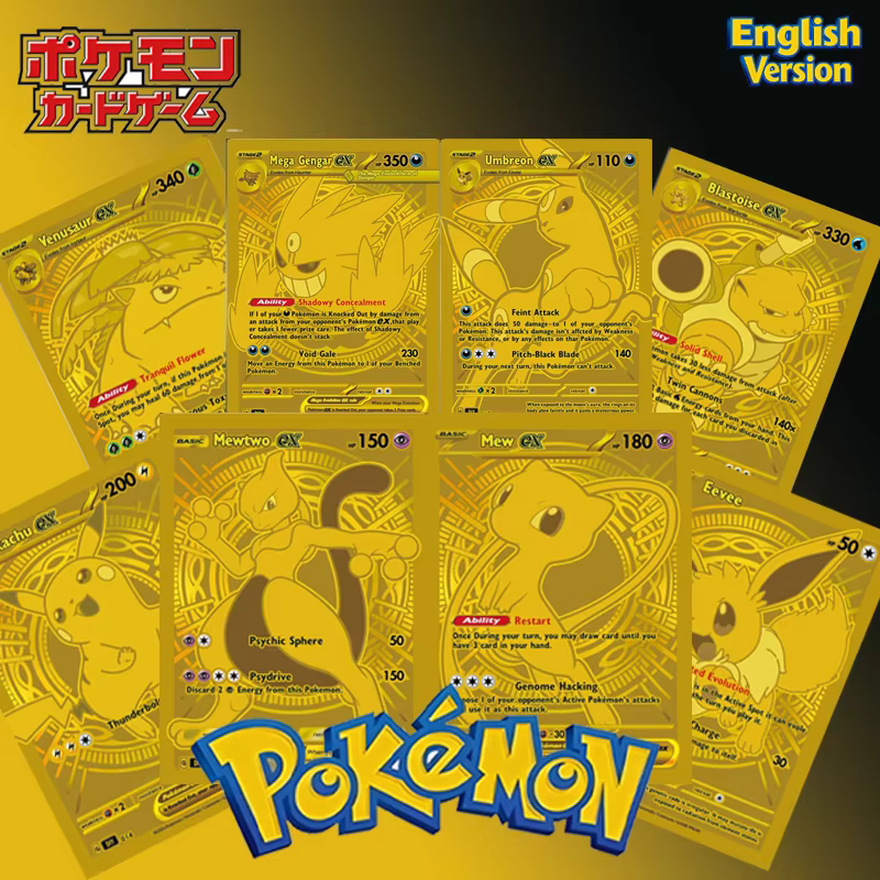Cartes Pokémon DIY : Série Faite Soi-Même Version Anglaise – Collection Anime avec Golden Umbreon, Pikachu, Blastoise Ex, Mew, Mewtwo Ex, Venusaur