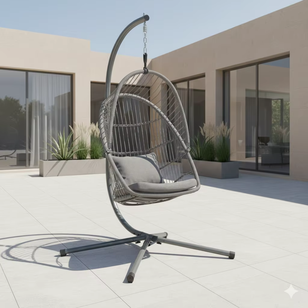 Chaise à œufs suspendue avec cadre en acier moderne, balançoire d'extérieur avec support, coussin étanche pour Patio, jardin, balcon, école et parc