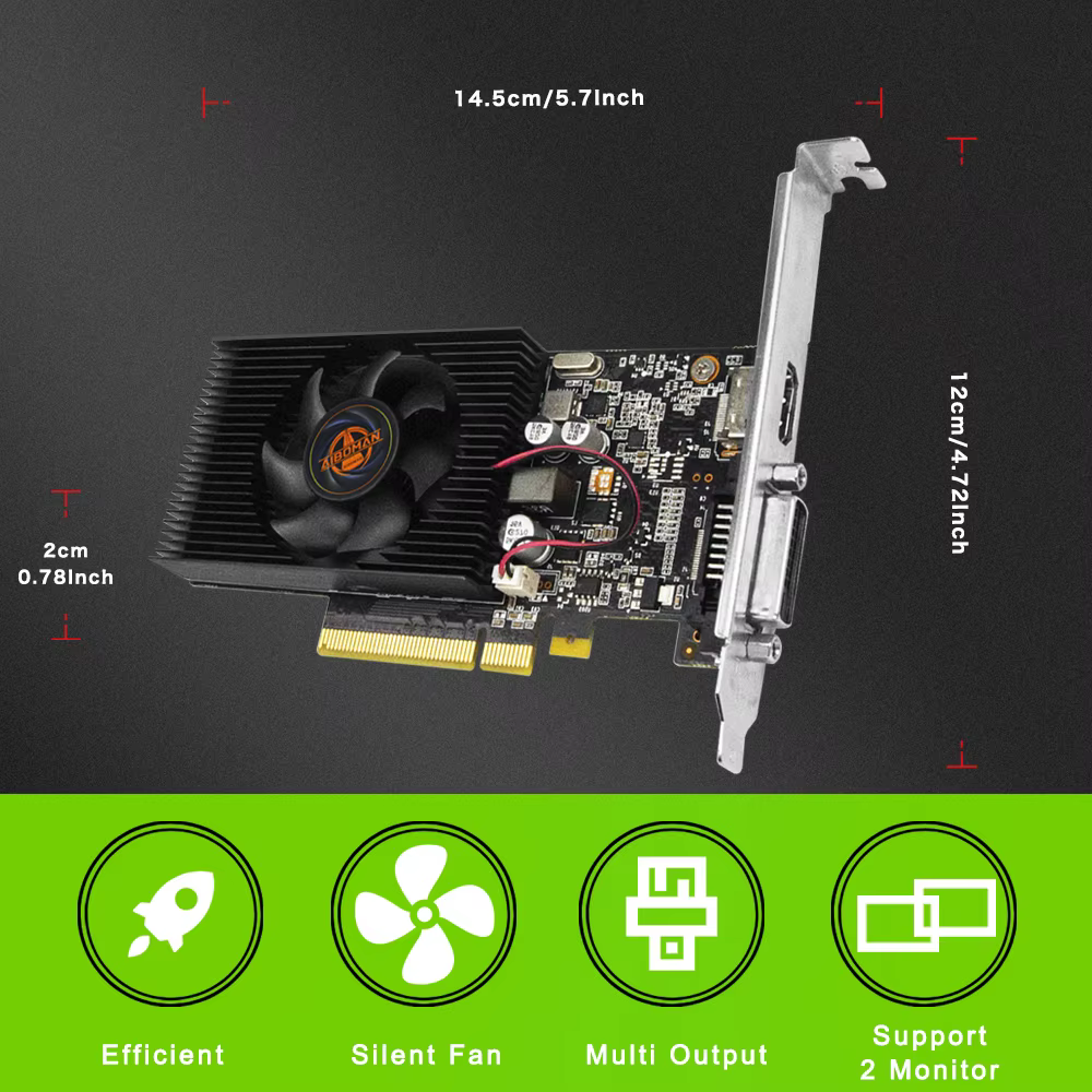 Cartes graphiques AIBOMAN GT1030 4 Go GDDR4 64 bits 30 W HDMI+DVI PCIe 4.0 adaptées aux accessoires d'assemblage de jeux vidéo sur ordinateur