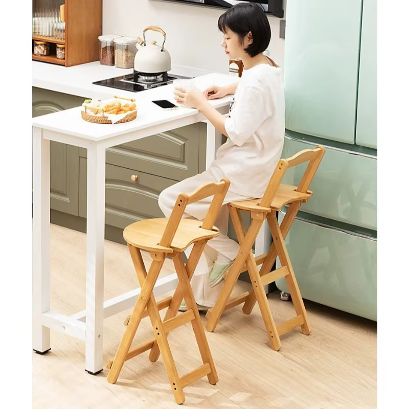 Chaise haute pliante de style rétro, chaise de restaurant pliante, chaise de bar en bambou, tabouret de bar, chaise haute de bureau portable