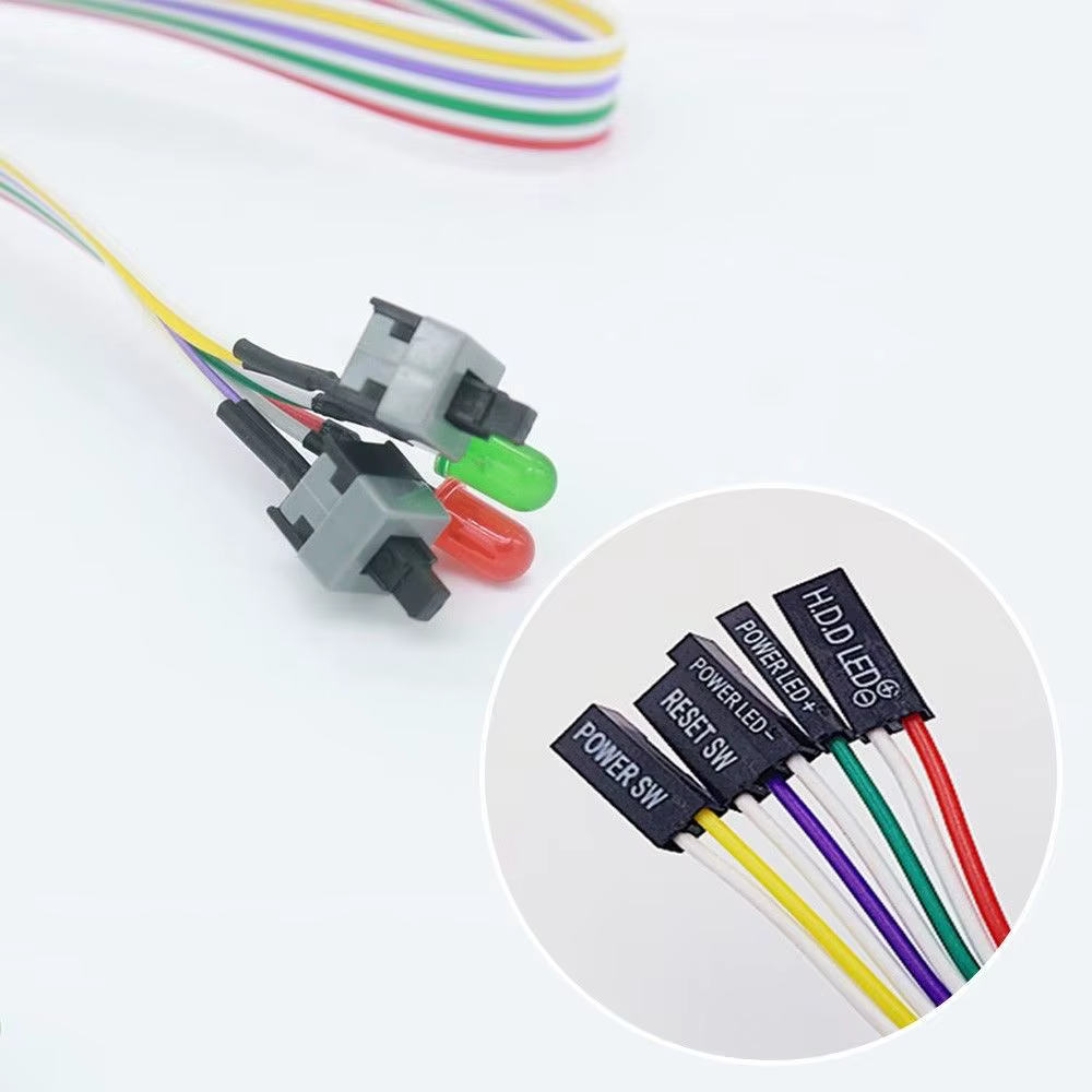 Câbles d'alimentation et de réinitialisation pour boîtier ATX avec LED et connecteurs de commutation pour ordinateur