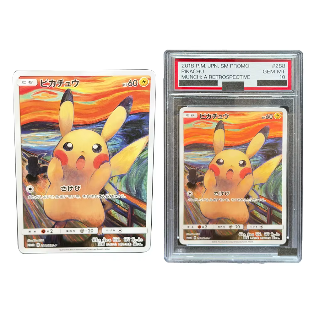 DIY PTCG 2018 PIKACHU MUNCH : Une rétrospective, carte de collection holographique personnalisée faite à la main CHARIZARD-HOLO avec carte de protection