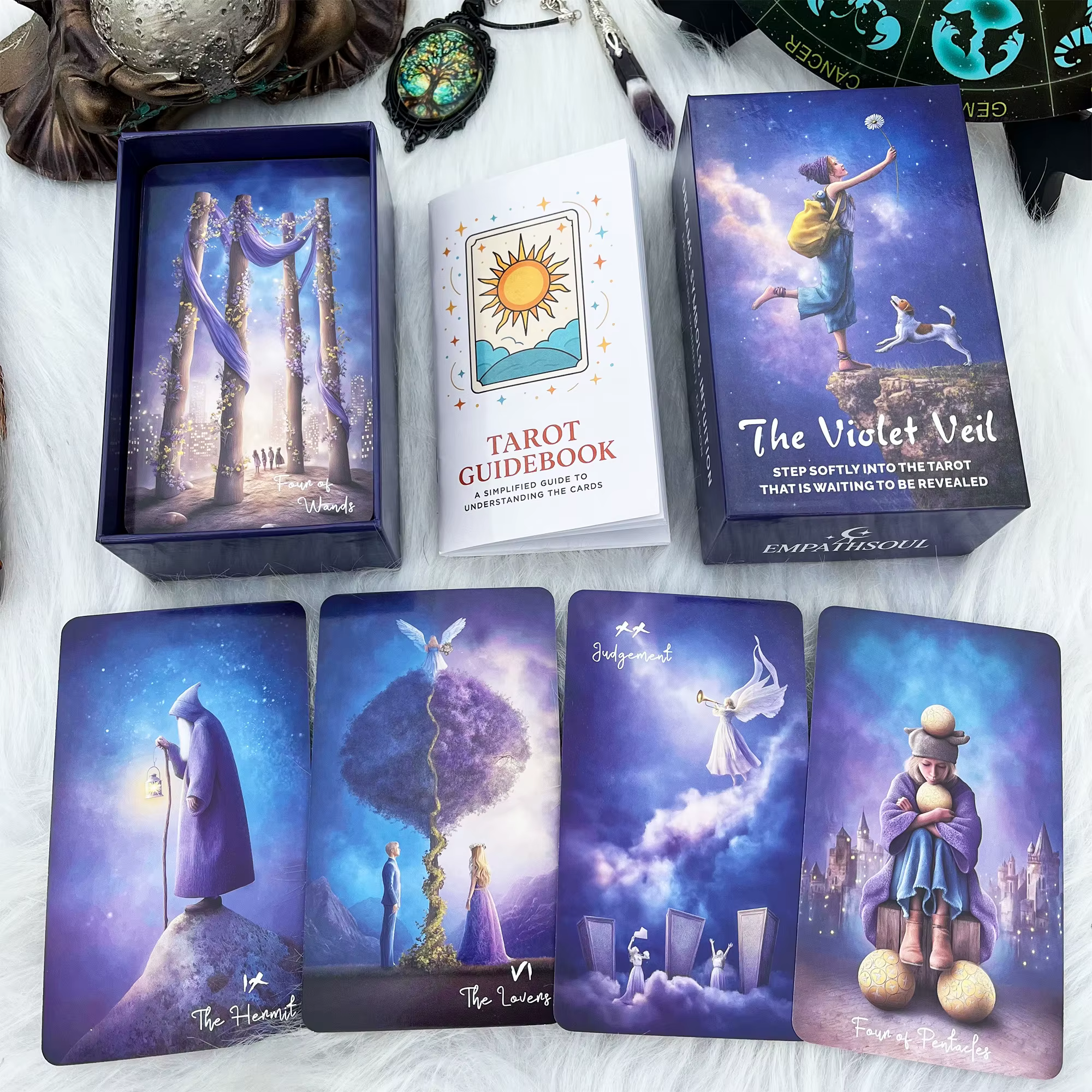 78 cartes de tarot originales avec guide, The Violet Veil, Dreamy Purple, Destiny Divination, jeux de cartes, 12*7cm, 14+