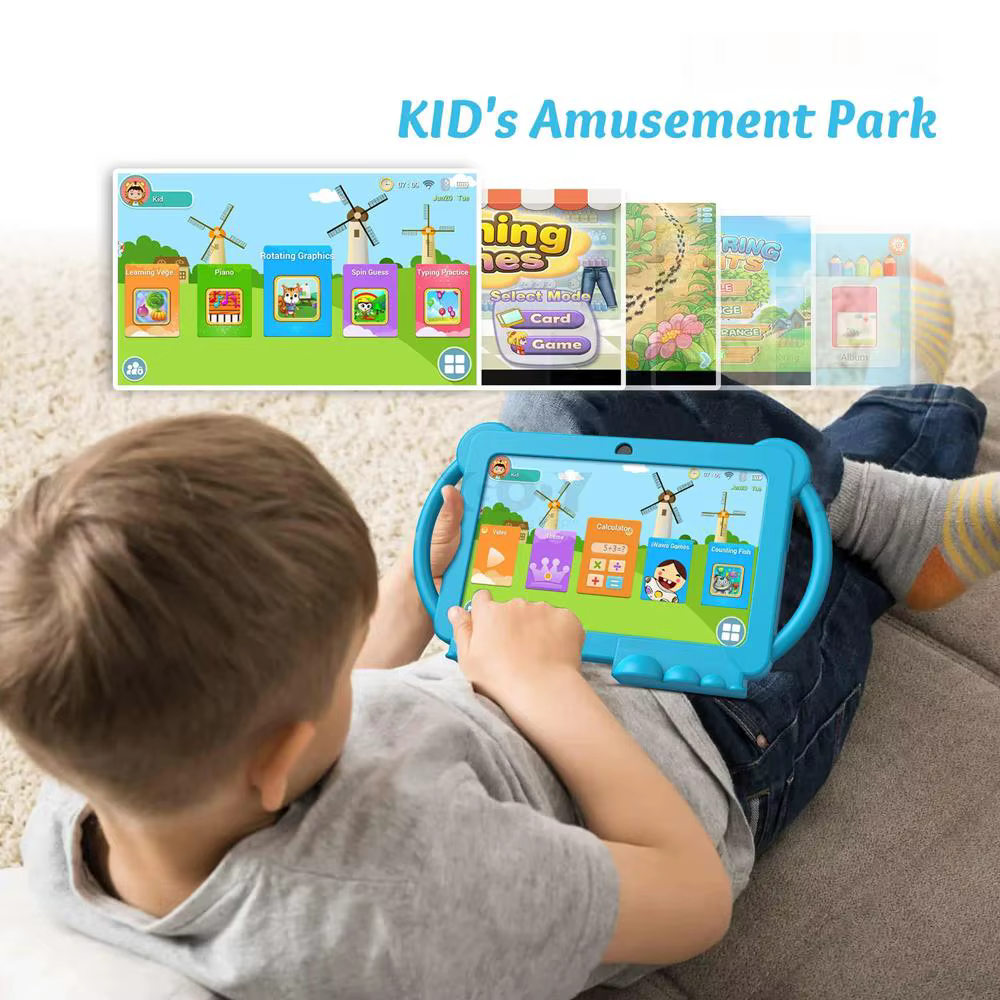 2025 nouveau 7 pouces enfants tablette avec étui de bande dessinée 5G WiFi Google apprentissage éducation tablette PC 4GB RAM 64GB ROM 4000mAh