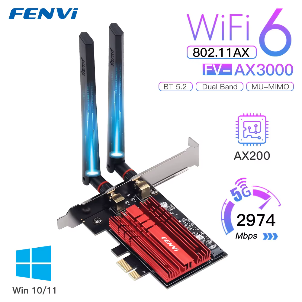 3000Mbps FV-AX3000 AX200 WiFi 6 PCI-E BT5.2 double bande 2.4G/5Ghz adaptateur de carte