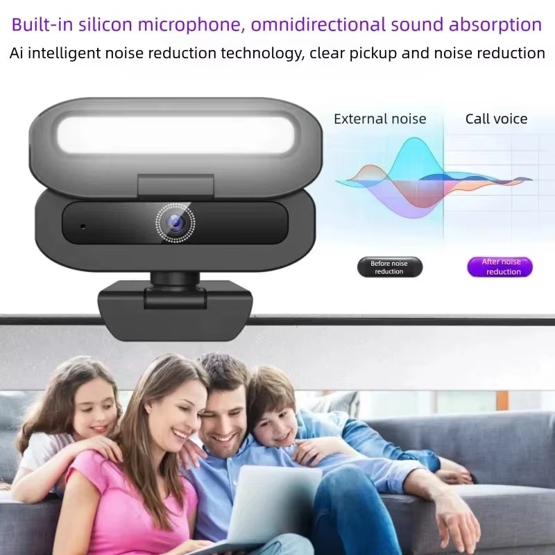 Webcam 4K pour PC avec lumière d'appoint LED