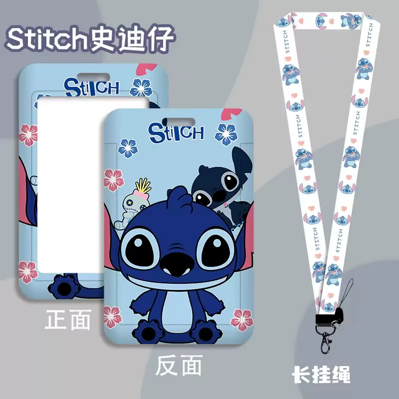 Porte-badge Disney Stitch avec cordon, étui pour cartes d'identité et de crédit, accessoires pour filles et garçons
