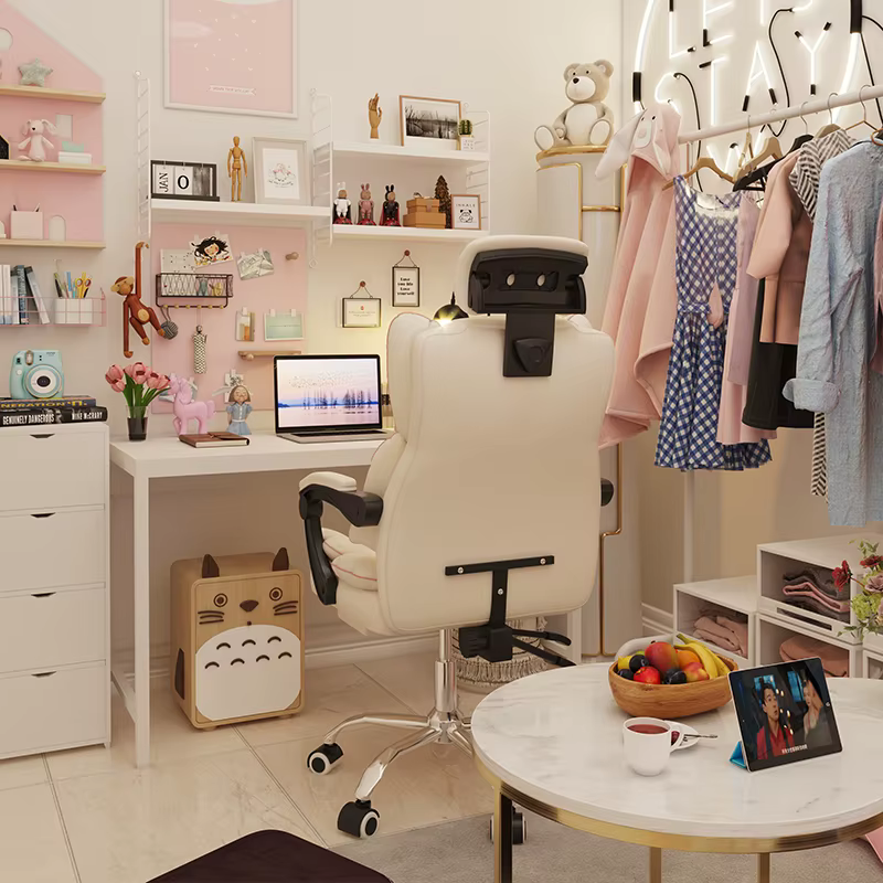 Chaise de Jeu Ergonomique Rose pour Chambre à Coucher