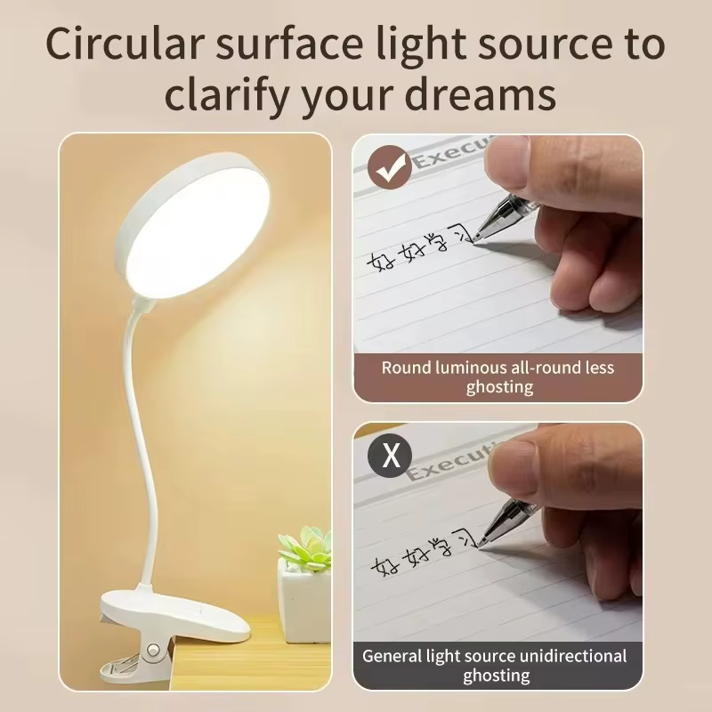 Lampe de Table LED Portable, veilleuse Rechargeable par USB avec pince pliante, support d'étude, lampe de lecture, 3 Modes de gradation, protection des yeux